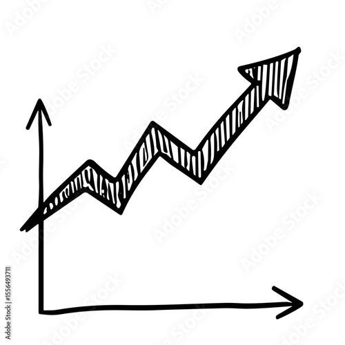 Doodle sketch vector icon of an upward trend graph for business and financial growth concepts