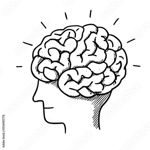 Doodle sketch vector icon of a brain for creativity and cognitive concepts