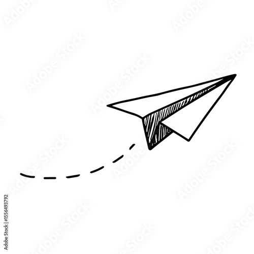 Doodle sketch vector icon of a paper airplane for communication and creativity concepts