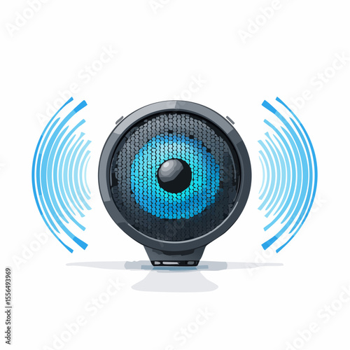 A smart speaker with sound waves around it

