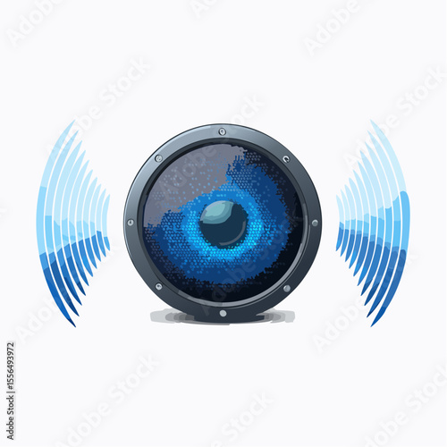 A smart speaker with sound waves around it
