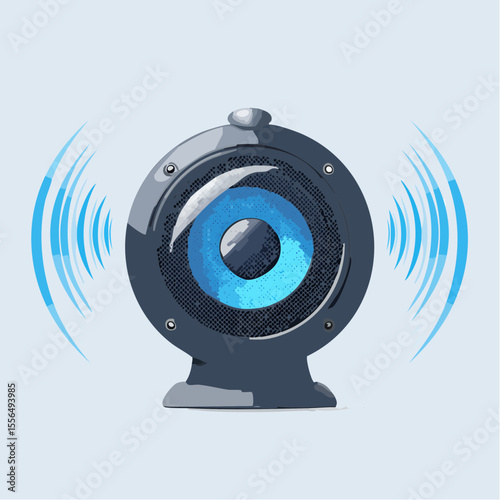 A smart speaker with sound waves around it
