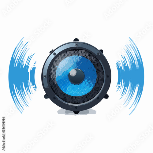 A smart speaker with sound waves around it
