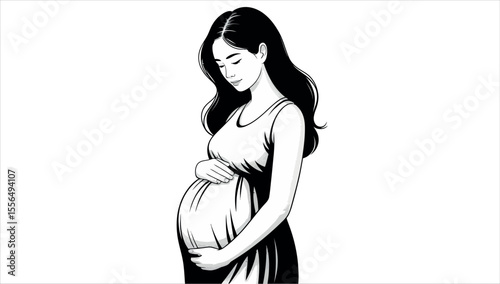 Silhouetted in black, a beautiful pregnant woman cradles her baby belly, radiating the anticipation and love of motherhood