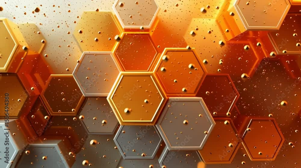 Motif Géométrique Hexagonal Abstrait avec Effet 3D et Dégradés Miel