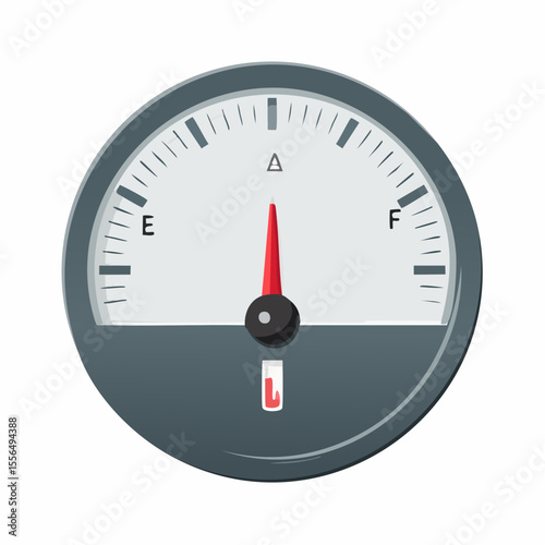 A fuel gauge showing empty with red warning light
