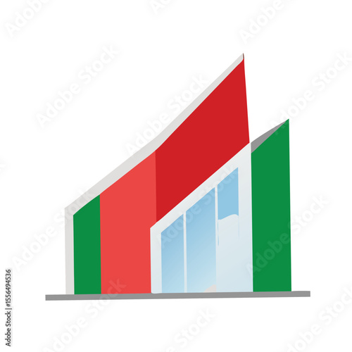 Modern architectural building draped with the Italian flag colors vector art design 