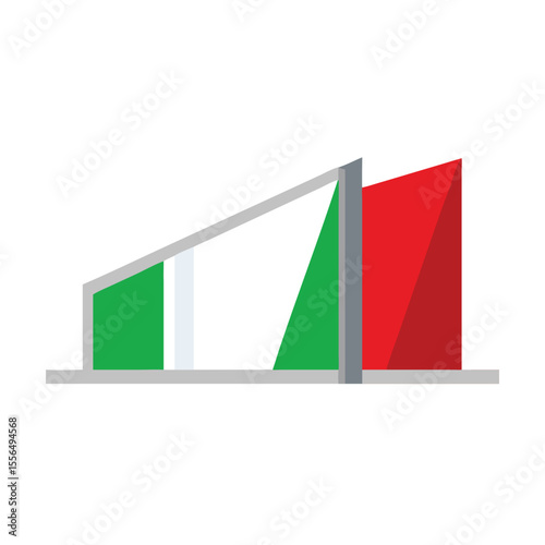 Modern architectural building draped with the Italian flag colors vector art design 