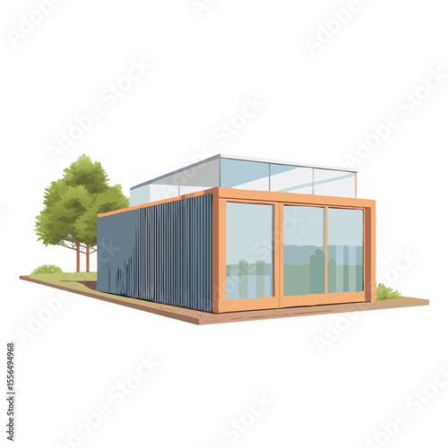 Modern eco friendly shipping container house exterior home design vector art 