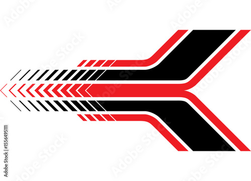 Abstract Arrow. Red and black striped vector pattern for car body, boat, motorcycle, sportswear, toy, Sports design element. Racing stripe. thin lines. Speed.