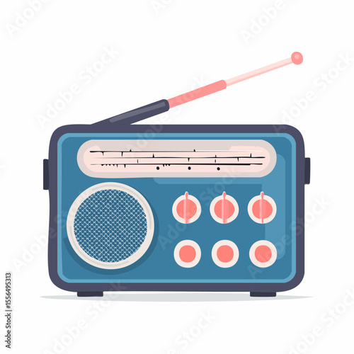 A classic radio with knobs and antenna extended
