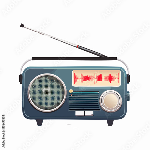 A classic radio with knobs and antenna extended
