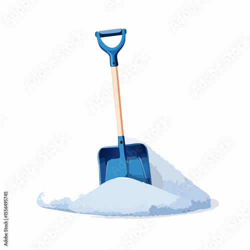 A snow shovel leaning on a snowy pile
