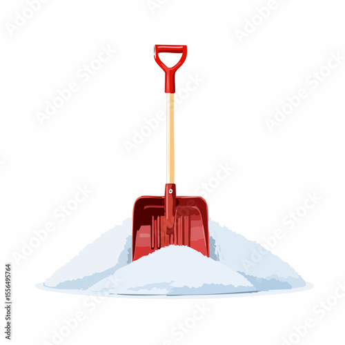 A snow shovel leaning on a snowy pile
