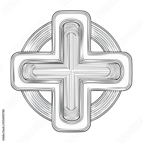 Abstract Christian Cross in Circle Repeating Line Art Design on Dark Backdrop