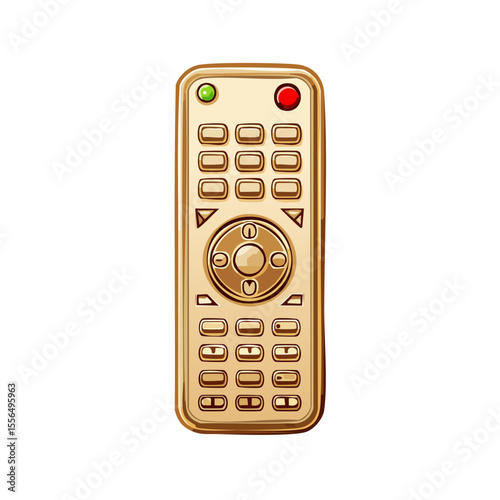 Isolated Gold Remote Control Illustration with Buttons and Indicators for Television or Multimedia Device Simple Cartoon Style