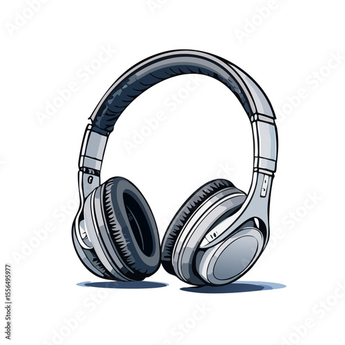 Headphones Vector Illustration Metallic Silver Tone on Black Background Musical Audio Equipment Modern Sound Technology Entertainment