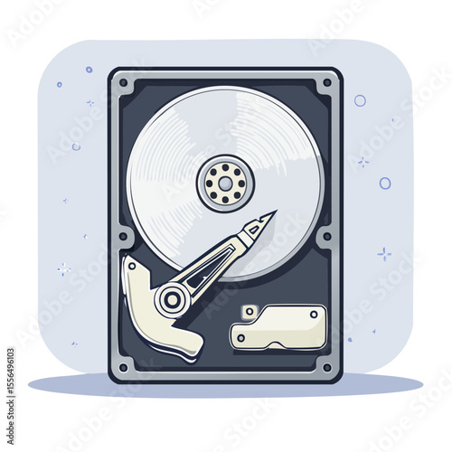 Illustration of a Hard Disk Drive Storage Device for Data Processing and Computer Component with a Blue Theme