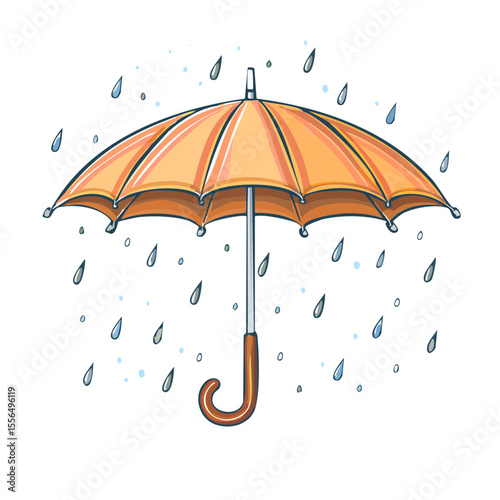 Orange Umbrella Protection from Falling Rain Illustration Weather Safety Season Cover Shelter, Rainfall, Cartoon