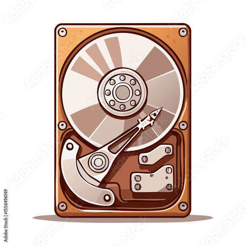 Isolated Hard Drive Computer Part Illustration Depicting Data Storage Technology with Electronic Components and Disk Platter