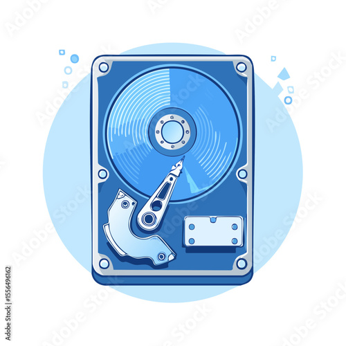 Cartoon style hard disk drive illustration Data storage equipment HDD technology vector art concept electronic component isolated on black background