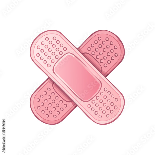 Two pink adhesive bandages in cross formation illustration for healthcare wound care and first aid treatment