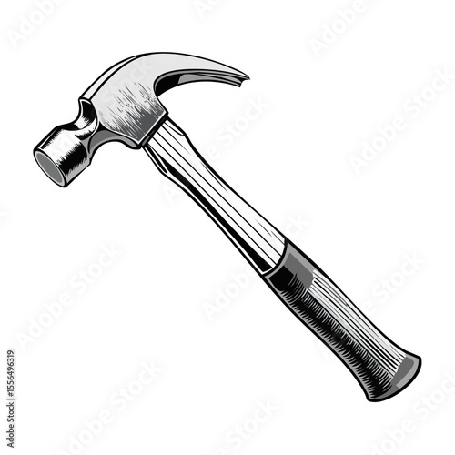 Hammer Tool Illustration on Black, Home Improvement, Carpentry Equipment, Hand Tool