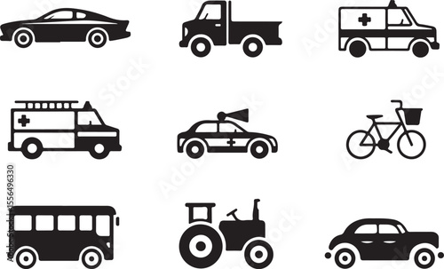 Transportation Icons Cars, Trucks, Bikes, and More