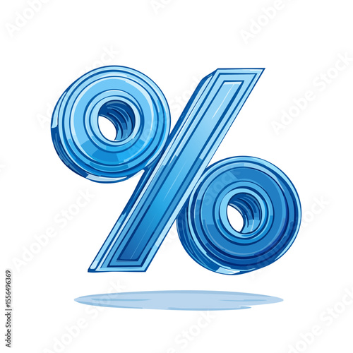 Blue glossy percentage sign 3D rendering on black background symbol of discount and financial concept shiny render