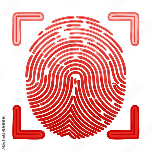 Digital Identity Scan Red Fingerprint Recognition System on Black Background