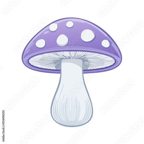 Purple mushroom illustration with white spots whimsical toadstool fungus art
