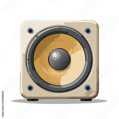 Speaker illustration audio equipment sound system music playback cartoon drawing in neutral color with retro vibe for digital art project