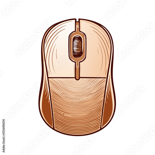 Computer mouse in graphic style woodcut design with intricate linework illustration for technology concept and creative projects