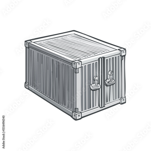 Isolated Metallic Cargo Container Cartoon Illustration for Shipping and Storage Concepts