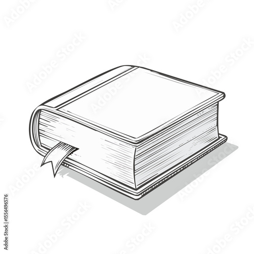 Stylized Sketch Illustration of a Closed Book with Ribbon Bookmark on a Black Background Simple Design for Knowledge and Education