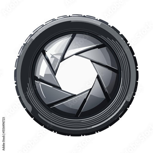 Aperture Illustration with Tire Texture and Black Background, Camera Lens Concept for Photography