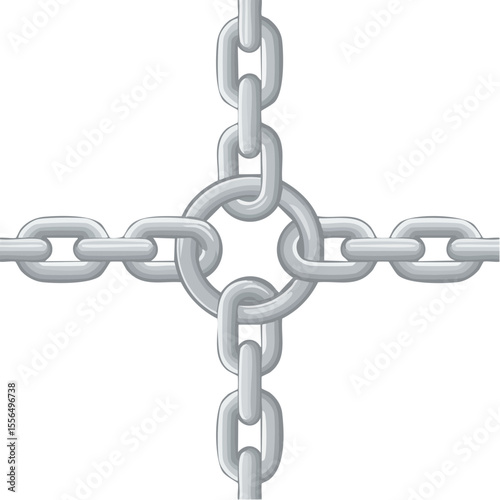 Chains Connected in a Cross on a Black Background, Links Interlocked for Strength and Security