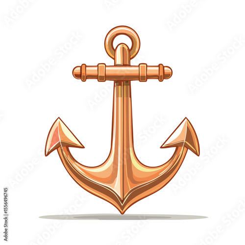 Golden anchor isolated on black background nautical symbol of the sea maritime illustration in cartoon style vintage and decorative