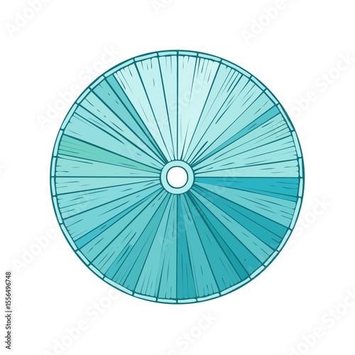 Stylized Teal Round Parasol Overhead View Sunshade Beach Umbrella Decorative Element
