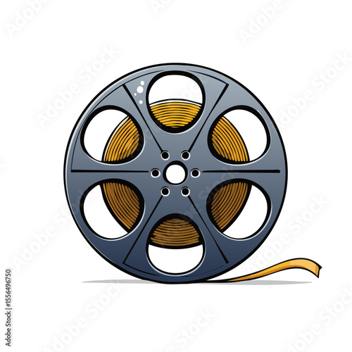 Film Reel with Exposed Movie Film Strip on Dark Background, Entertainment Industry
