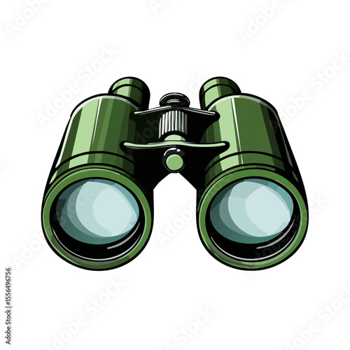 Illustration of Green Binoculars on Black Background for Exploration or Surveillance
