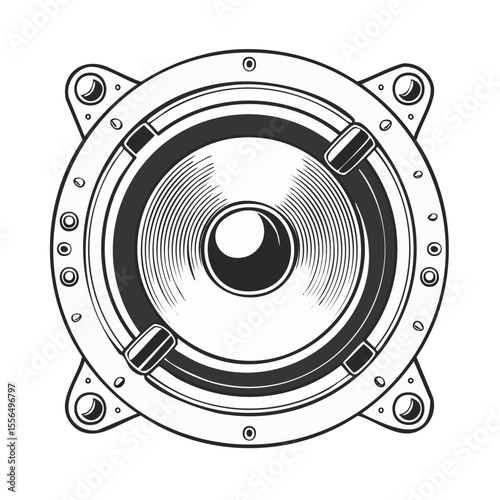 Monochrome Speaker Illustration with Bold Lines and Detailed Textured Design for Music or Audio Projects