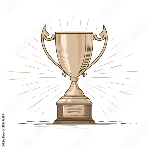 Gold Trophy with Radiating Lines on Black Background, Reward for Achievement