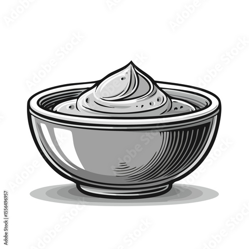 Vintage Style Illustration of Dip or Topping in Bowl on Black Background