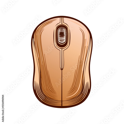 Stylized computer mouse illustration showing technology in an engraved design with an old fashioned retro style on black for graphic design projects