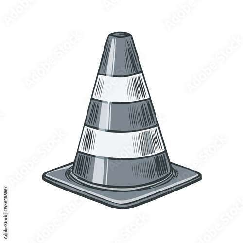 Classic Traffic Cone with Gray and White Stripes - Construction and Safety Equipment