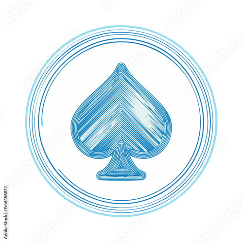 Blue Spade Symbol Sketch in Circle Icon for Gambling, Games, and Designs