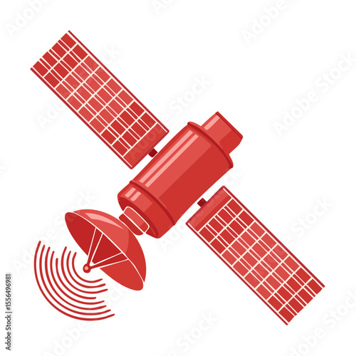 Red Satellite Orbiting Earth Sending Wireless Signals on Black Background