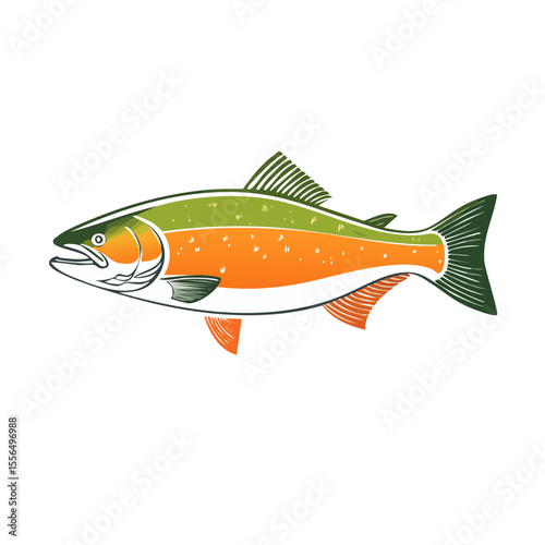 Striking Illustration of a Salmon Fish with Detailed Fins and Scales on a Black Background