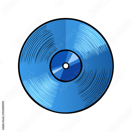 Retro Blue Vinyl Record Illustration for Music Theme on Black Background Classic Audio Culture Vintage Style Round Shape